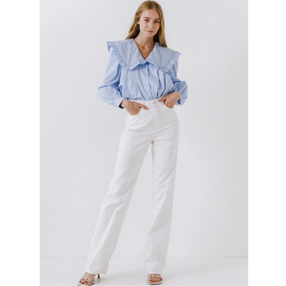 English Factory Anthropologie Peter Pan Collar Blouse Baby Blue Button XS NWT